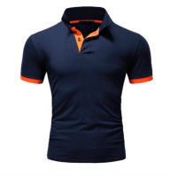 Polo de manga corta ajustado para hombre, camisa de cuello suave y sólido, trabajo, Golf, senderismo, informal, azul marino/blanco - details 17