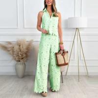 Elegante Conjunto de Moda Verano para Mujer Top de Chaleco Bordado Sexy con Pantalones Rectos Anchos Estilo Casual de Encaje - details 3
