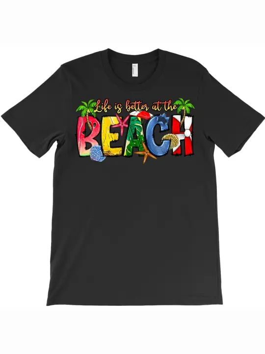 La vida es mejor en la camiseta de la playa: regalo para papá, manga corta con cuello redondo suave y cómoda - 230 g - 1