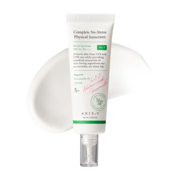 AXIS-Y Complete No-Stress Physical V3 SPF 50 Protector solar mineral con 2% de niacinamida, bloqueador solar de óxido de zinc para el sol de amplio espectro - - 1