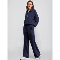 Conjunto casual de dos piezas para mujer: sudadera extragrande con media cremallera y pantalones deportivos de pierna ancha - details 12
