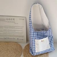 Bolso Vintage de dos caras a cuadros para mujer, bolso de hombro con entramado de ocio de estilo japonés, bolso de mano de lona para ir al trabajo al aire libre - details 6