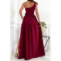 Vestido Largo con Borde Volantes y Lazos para Un Solo Hombro Moda Femenina - details 2