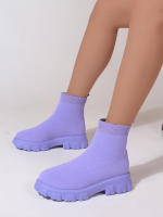 Botines de marca para mujer, zapatos informales ligeros con cuña, botas de calcetín de punto, botas de plataforma de tubo medio, Invierno - details 19