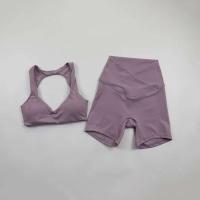 Conjunto de Yoga de 2 Piezas para Mujeres Sujetador Deportivo Abierto, Shorts de Cintura Cruzada, Traje de Entrenamiento Fiess de Alta Elasticidad Conjunto de Gimnasio - details 9