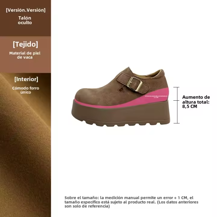 Cuero de suela gruesa nuevos zapatos casuales retro versátiles de un pedal interior que aumenta la altura - 1