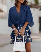 BUNO-Vestido holgado con cuello en V y manga murciélago para mujer, minivestido informal con volantes y corte en A, ropa de playa para vacaciones 2024 - details 5