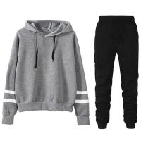 Chándal deportivo informal para mujer con capucha y sudadera negra a rayas y cómodos pantalones de cintura alta talla S-3XL - details 3