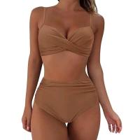 Conjunto de Bikini Sexy de dos piezas para mujer, ropa de playa Unicolor con realce, Tr de verano, Bikini Triangular, baño Ba de cintura, 2024 - details 25