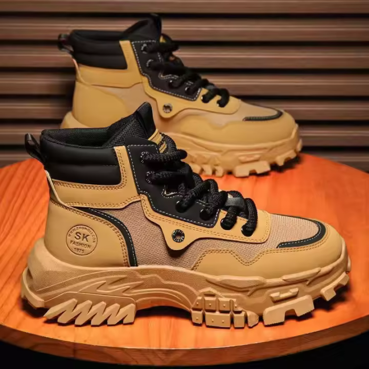 Hombres Estilo Retro Británico High-Top Primavera Transpirable Tobillo Con Cordones Trabajo De Goma Montañismo Al Aire Libre Desierto Combate Ruibarbo - 1