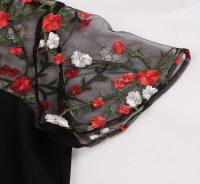 2024 nuevo Retro de manga corta de malla de contraste elegante ral bordado Swing Vintage mujeres corbata cuello bolsillo lateral vestido de verano - details 4