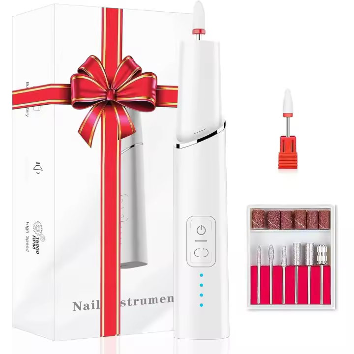 Limas de uñas eléctricas, taladro de uñas profesional recargable con broca de cerámica para uñas de gel acrílico, 15000 RPM, 4 velocidades ajustables, 6 brocas, luz LED, juego de manicura y pedicura para principiantes, mujeres y hombres - 1