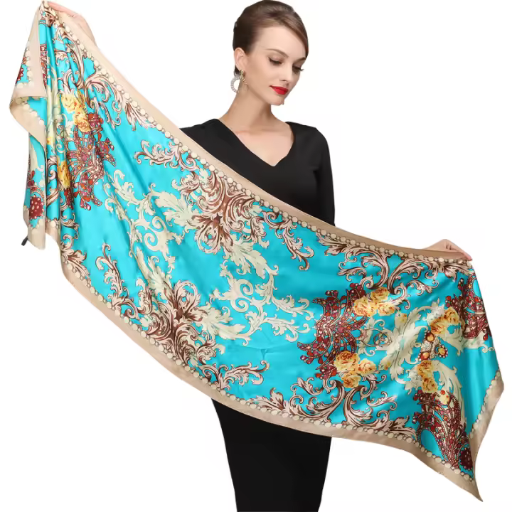 BYSIFA Bufanda de Seda Turquesa de Estilo Europeo Ideal para Primavera/Verano - 1