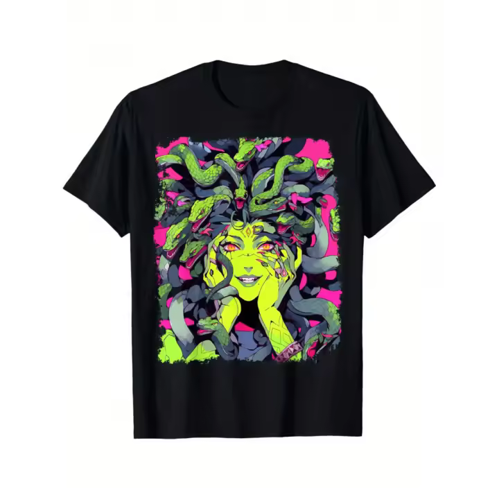 Camiseta de algodón inspirada en Medusa para hombre: suave y transpirable, corte informal con un diseño único de pelo de serpiente - 1
