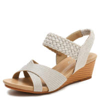 Sandalia Sandalias Tacones inclinados Verano Punta abierta Zapatos romanos de punto de moda cómodos grandes para mujer - details 2