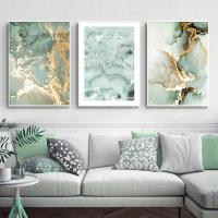 Pintura en Lienzo de Ondas de Arena y Palmas Doradas Abstractas con Línea de Mármol Verde y Arte de Pared de Coral para Decoración de Sala de Estar - details 3