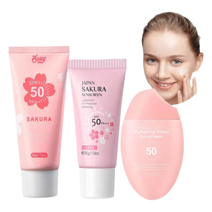 Protector solar Sakura para cuerpo y rostro, base de maquillaje facial, bloqueador solar, crema protectora de la piel, control de grasa, hidratante SPF50 PA+++, - 1