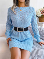 Vestido de punto de manga larga para mujer, suéter corto de punto acanalado, Color sólido, informal, de moda, invierno - details 10