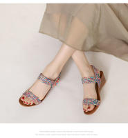 Sandalias de cuña para mujer, verano 2025, nuevo estilo, estilo bohemio, para vacaciones en la playa, retro, tejidas, cómodas, romanas. - details 3