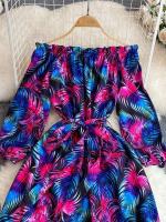 Vestido de playa estampado con hombros descubiertos, Vestidos ajustados A-e ral para mujer, vestido largo informal Vintage para primavera y verano - details 4