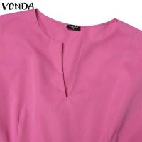 VONDA, vestido con volantes para mujer, verano 2025, vestido veraniego de Color sólido, Vestidos de playa con cuello en V, bata holgada informal bohemia de gran tamaño - details 9