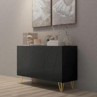 Aparador para Salón Aparador de Entrada con 3 Puertas y Estantes Ajustables Armario de Almacenamiento para Cocina Sala 120x40x75 cm Negro Brillo - details 7
