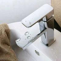 Grifo de lavabo de mesa fría y caliente para baño de un solo orificio cuadrado elevado - details 4