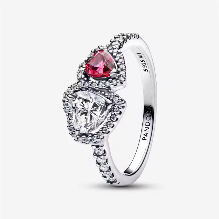 Anillo de corazones de halo de plata esterlina S925, regalo de fiesta, regalo ideal, regalo de boda, anillo de hija, regalo para esposa - 1
