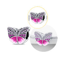 Abalorio de mariposa rosa, Pulsera Original de Plata de Ley 925 para la fabricación de joyas - details 0