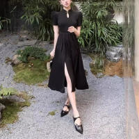 Cheongsam falda larga juvenil de temperamento de alta gama, vestido negro de estilo chino, novedad de verano, ropa de mujer - details 13