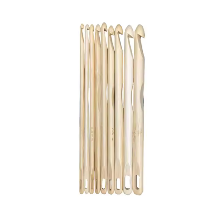 Agujas de Bambú para Punto Afgano y Tunisiano 9Pcs Herramienta de Punto a Mano con Agujas de Ojo Juego de Agujas de Bambú Blanqueados de 4.0mm a 10.0mm - 1