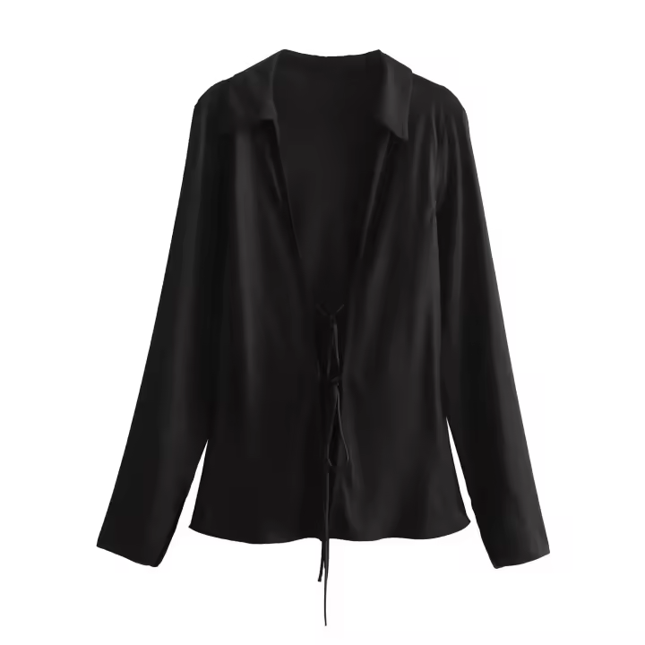 - Lazo decorativo de satén para mujer, camisa de seda texturizada, casual, manga larga, redondo n, 2024 - 1