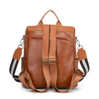 Mochila Retro de cuero PU para mujer, bolso de hombro portátil con cremallera antirrobo para viajes al aire libre - details 6