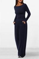 Conjunto de otoño Camiseta asimétrica de manga larga Pantalones de pierna ancha Traje informal Chándal - details 13
