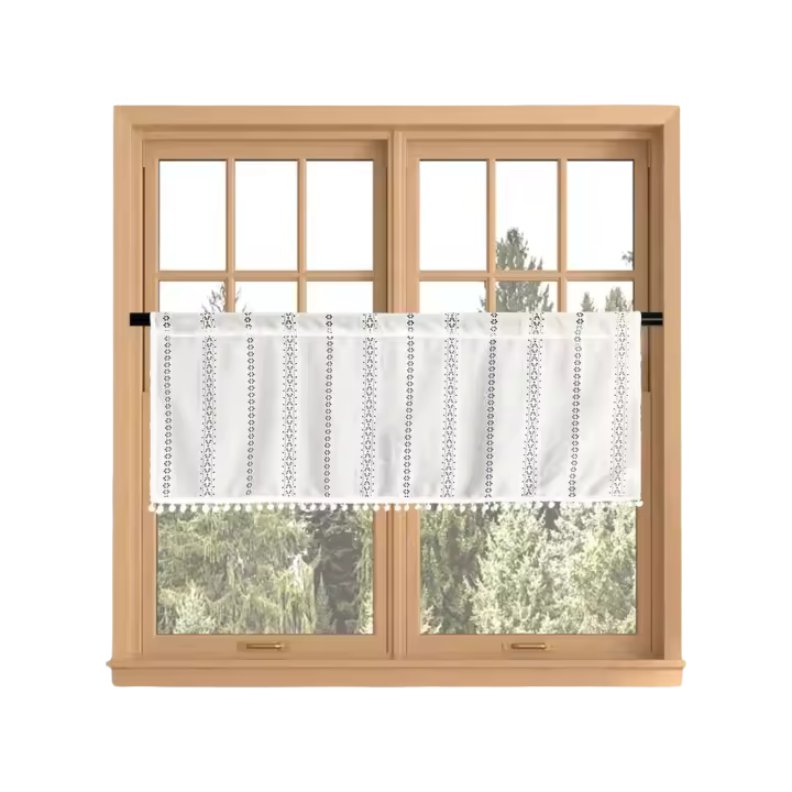 1Pc Cortina Corta De Pelo Bohemio Europeo Con Borde Tejido Blanco Para Cocina Con Bolsillo Para Rodillo Decoración De Armario - 1