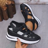 Sandalias de cuña sólidas con punta cerrada para mujer, sandalias deportivas con correa y hebilla a la moda, sandalias informales para mujer con aumento de altura para oficina - details 1