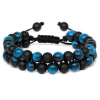 Pulsera de cuentas de ojo de tigre para hombre, pulsera de hematita de piedra Natural, pulseras con dijes de distancia de doble capa, joyería para el cuidado de la salud para hombre - details 4
