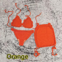Conjunto de 3 piezas de bikini de ganchillo hecho a mano, minifalda de playa, traje de baño - details 14