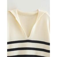 Jersey de punto a rayas para mujer, Jersey de manga larga con cuello en V, color Beige, Otoño e Invierno - details 4