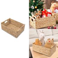 Cesta Rectangular de mimbre con asas de madera para estantes, almacenamiento de jacinto de agua, cestas naturales - details 6