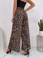 Moda clásico estampado leopardo elástico cintura caída sensación holgada y casual Pantalón de pierna ancha - details 2