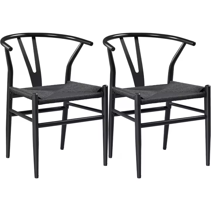 2 piezas Sillas de comedor de ratán con asiento trenzado, marco de metal para interiores y exteriores 54,5 x 57 x 73,5 cm, terraza, jardín, sala de estar - 1