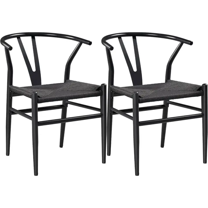2 piezas Sillas de comedor de ratán con asiento trenzado, marco de metal para interiores y exteriores 54,5 x 57 x 73,5 cm, terraza, jardín, sala de estar - 1