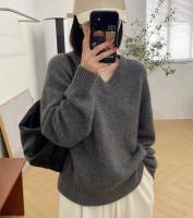 Otoño/Invierno nuevo suéter de cachemira de las mujeres con cuello en V Jersey de punto de lana pura Tops gruesos Casual suelta moda coreana - details 6