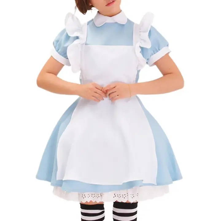Conjunto de disfraz de Alicia en los Mundos, vestido de sirvienta con tocado, conjunto de moda para mujeres - 1