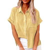 Camisa Simple y a la Moda para Mujer Algodón y Lino Informales, Clásicas con Manga Corta y Borlas - details 14