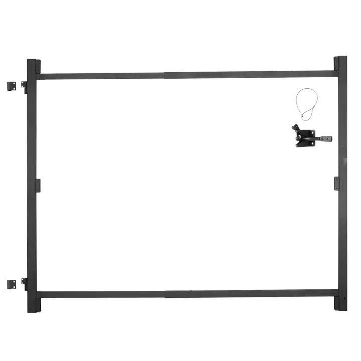 SucceBuy Kit de construcción de puerta, ajustable para aberturas de 40-72 pulgadas, 4-5 pies de alto, cerradura de pestillo y tornillos para vallas de madera, hierro, negro - 1