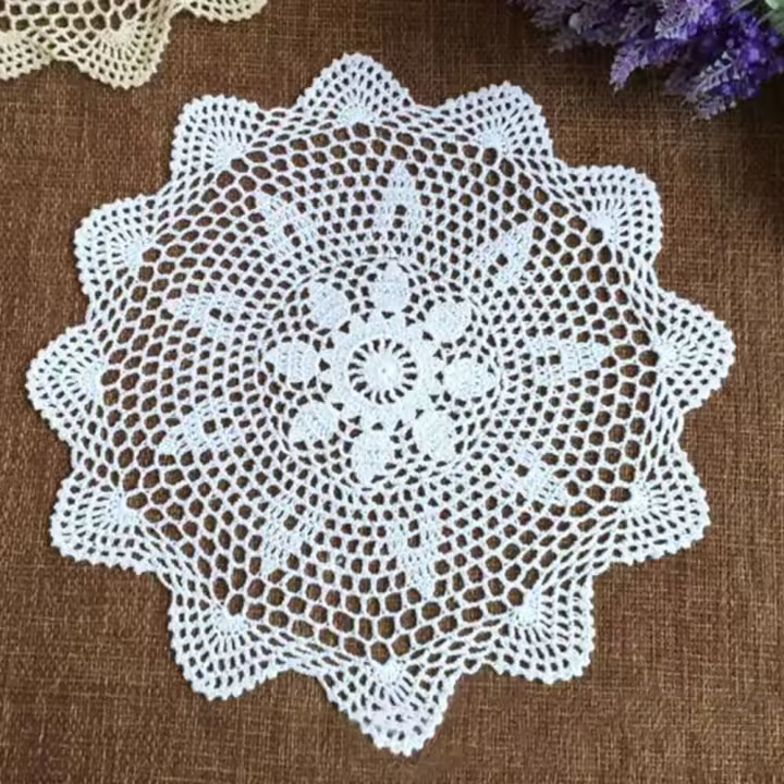 Ence mantel floral redondo, tapiz de crochet vintage decoración del hogar, elección popular para manualidades, blanco, beige - 1
