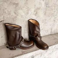 Botas de entresuela de piel de vaca de invierno 2024, botas occidentales de mujer con tacón de bloque de 4,5 cm de cuero suelto - details 3