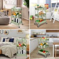 Cocina de 3 Niveles, Carrito Plegable de Metal, Estante con Ruedas, Organizador de estantes, Estante de Cocina, Carrito Plegable Multiusos para Cocina, baño, Oficina (Verde) - details 6